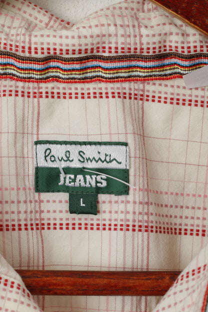 Paul Smith Jeans Homme L (M) Chemise décontractée Beige à carreaux en coton Boutons détaillés