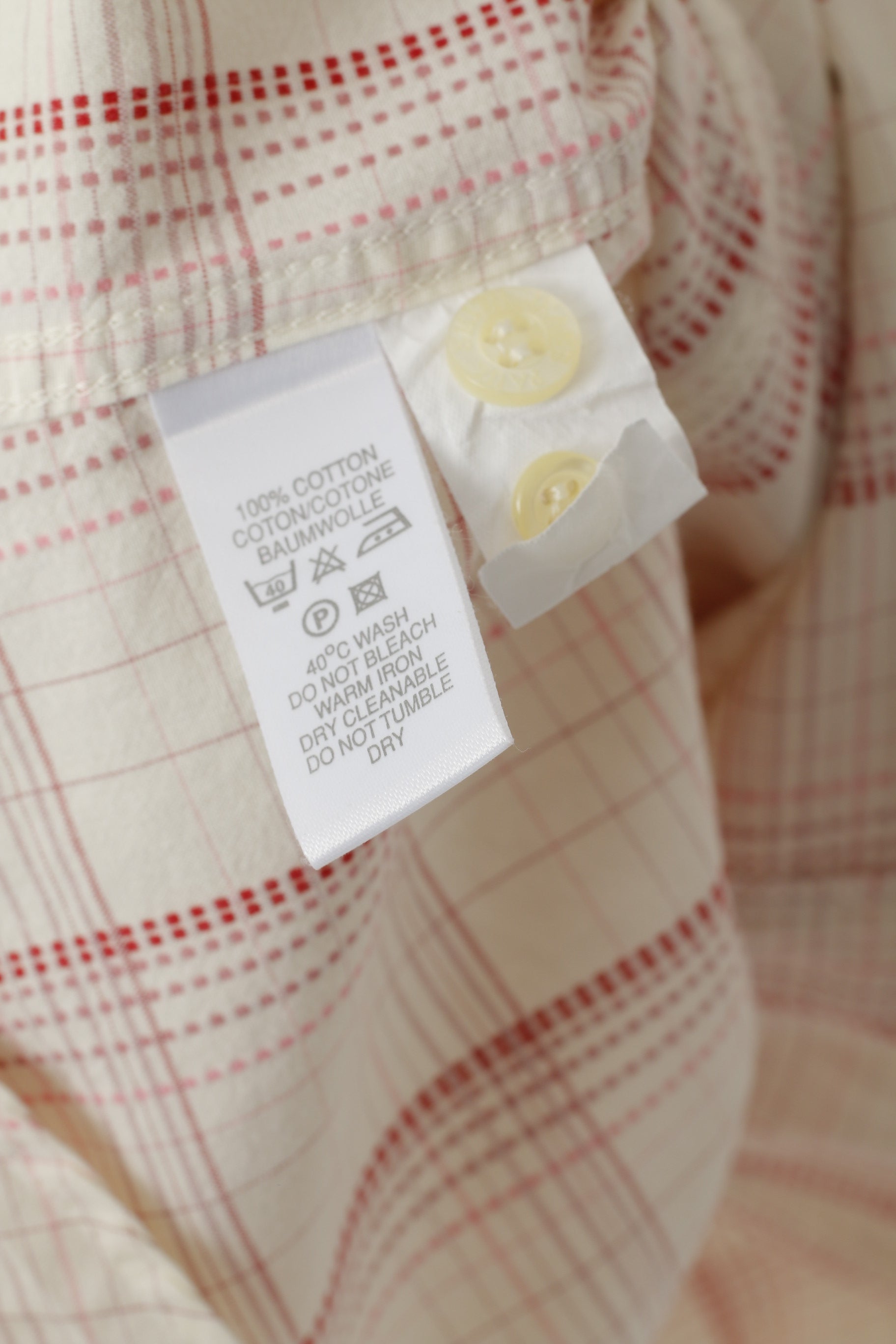 Paul Smith Jeans Men L (M) Casual Shirt Beige Checkered Cotton Detailed Buttons