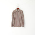 Hugo Boss Men 39 15.5 M Casual Shirt Brown Striped Cotton Long Sleeve Top