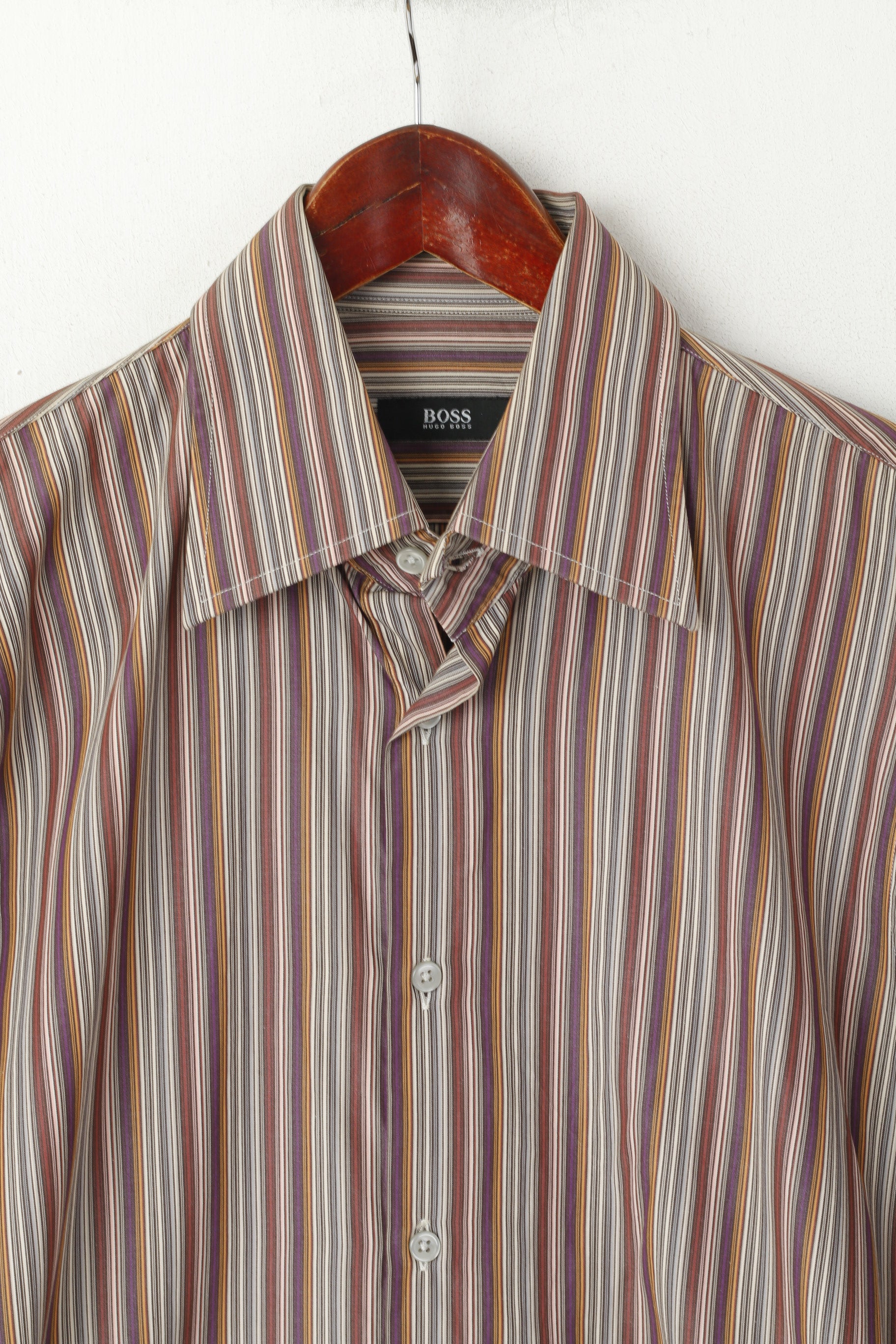 Hugo Boss Hommes 39 15,5 M Chemise décontractée Haut à manches longues en coton rayé marron