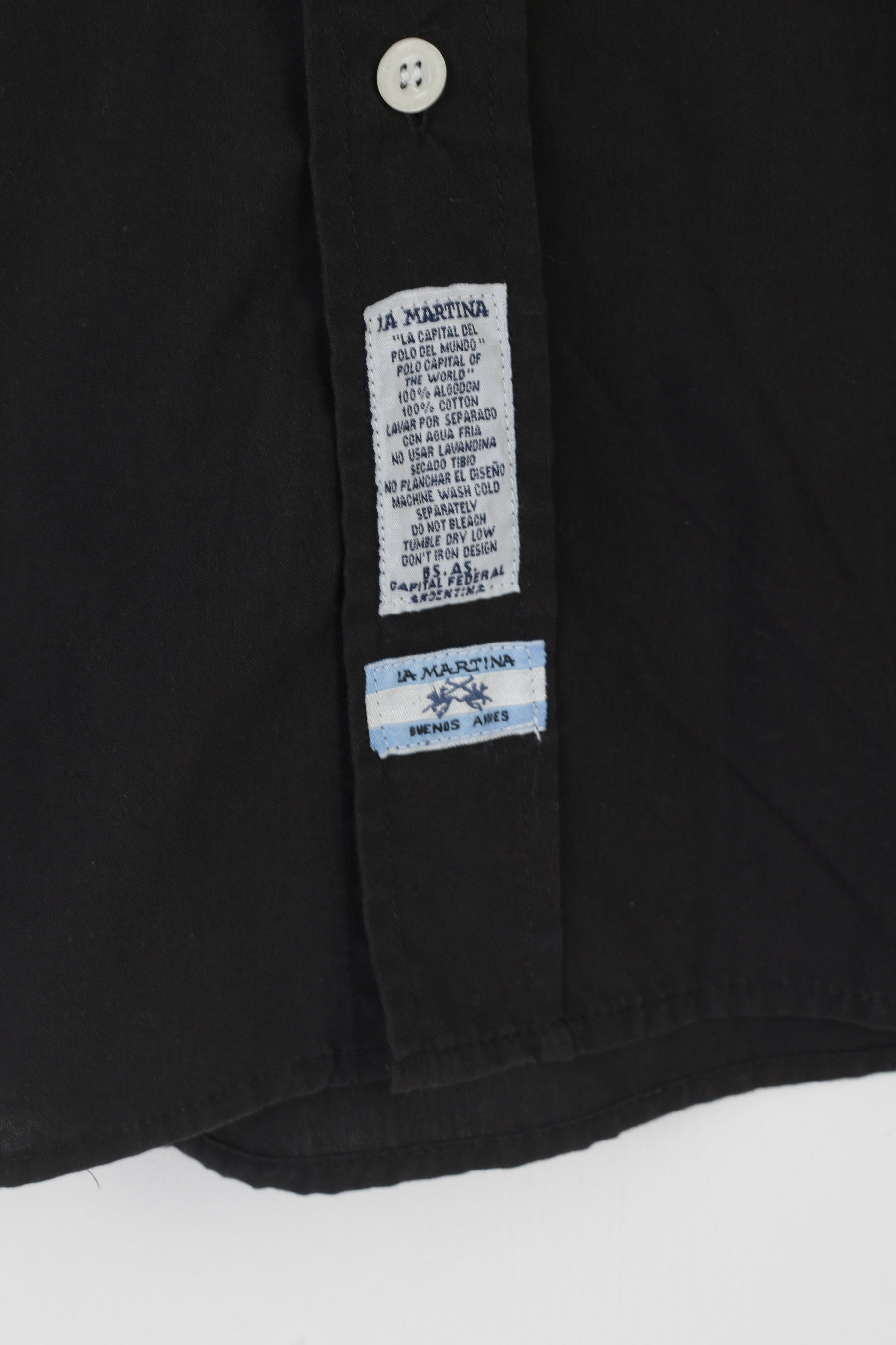La Martina Uomo L (M) Camicia casual in cotone nero manica corta Top Buenos Aires