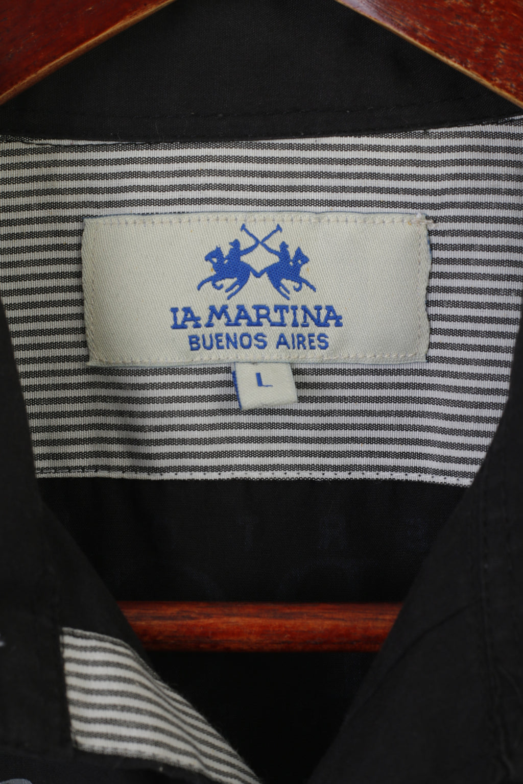 La Martina Uomo L (M) Camicia casual in cotone nero manica corta Top Buenos Aires