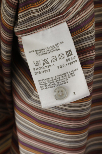 Hugo Boss Men 39 15.5 M Casual Shirt Brown Striped Cotton Long Sleeve Top