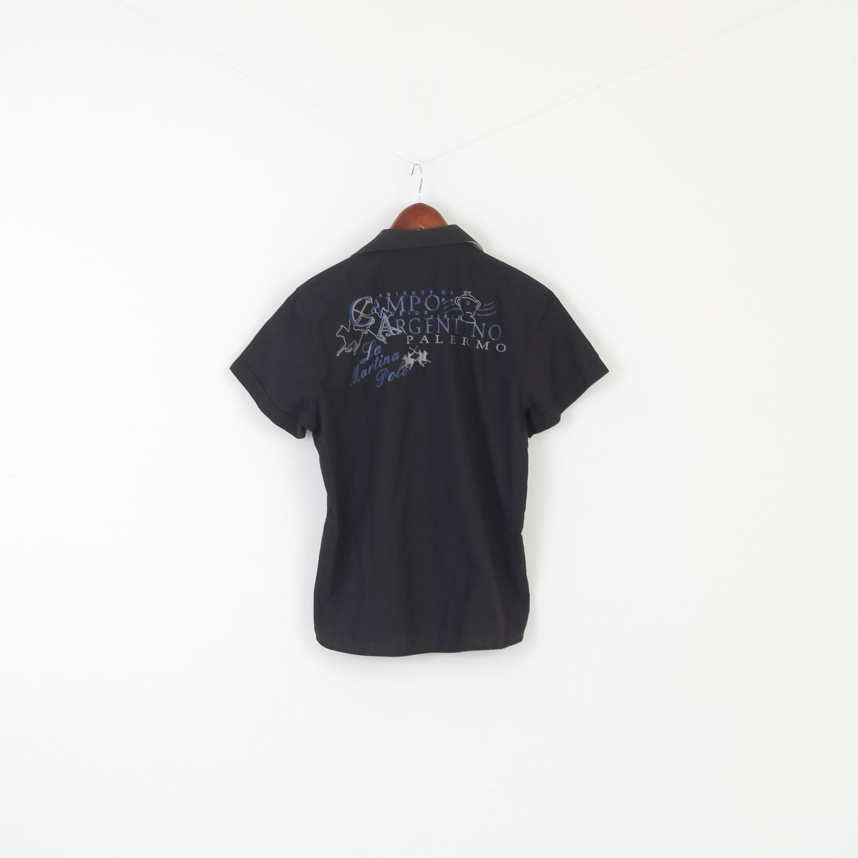 La Martina Uomo L (M) Camicia casual in cotone nero manica corta Top Buenos Aires