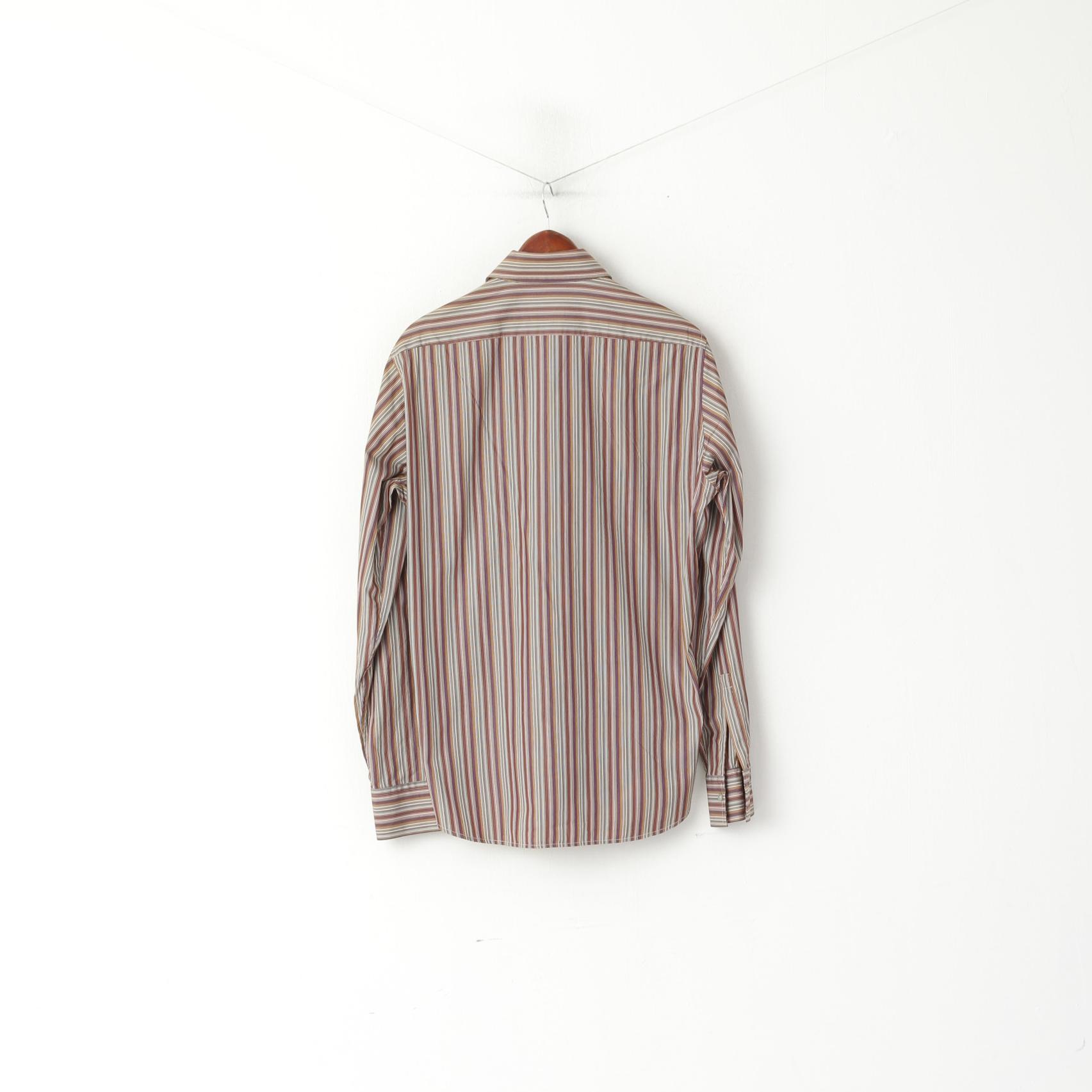 Hugo Boss Hommes 39 15,5 M Chemise décontractée Haut à manches longues en coton rayé marron