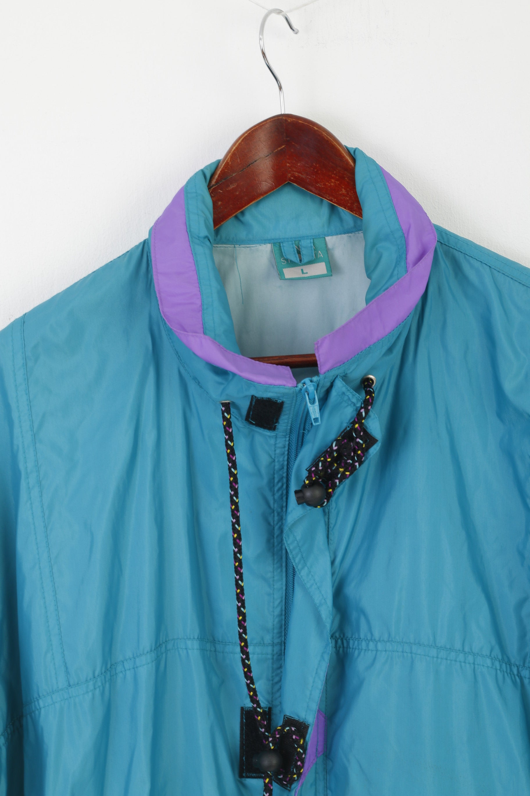 Linea Sporta Men L Jacket Green Nylon Shiny Vintage Packable Full Zipper Rain Top