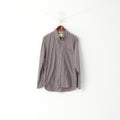 Camel Active Men M Casual Shirt Brown Grey Striped Cotton Long Sleeve Top