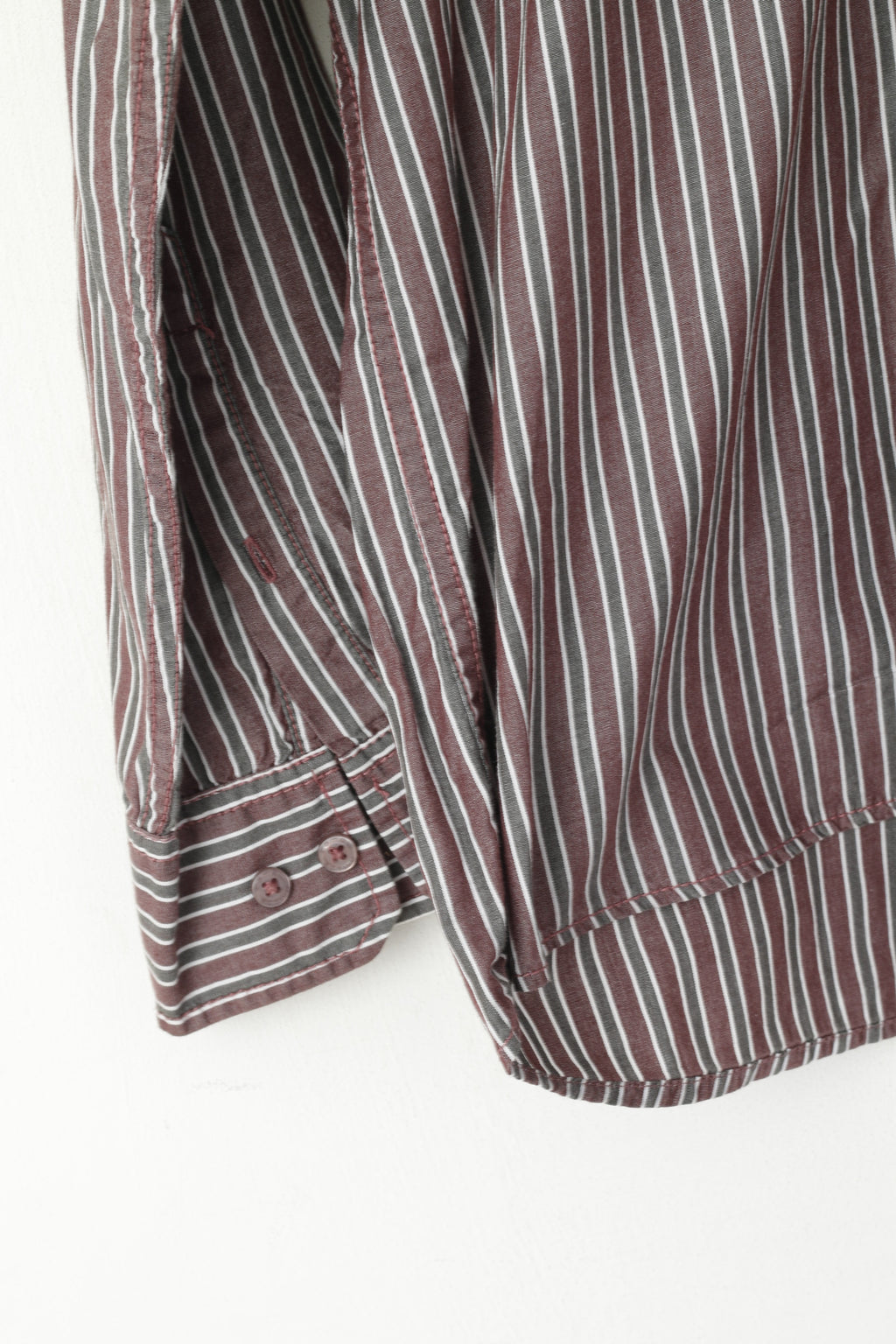 Camel Active Men M Casual Shirt Brown Grey Striped Cotton Long Sleeve Top