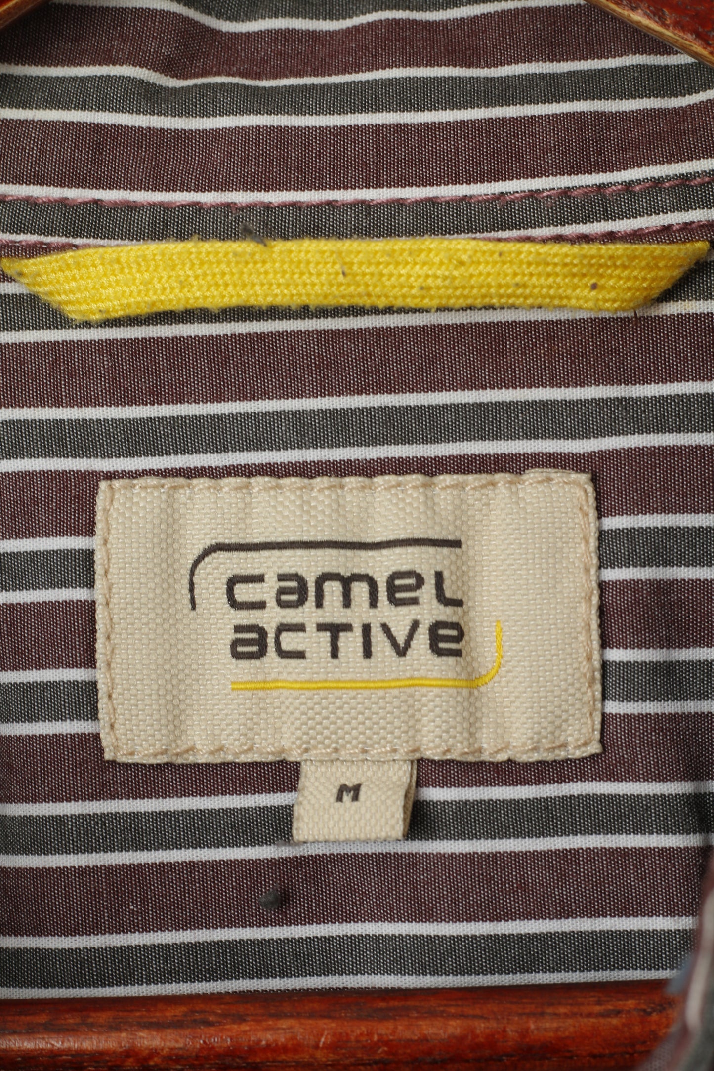 Camel Active Men M Casual Shirt Brown Grey Striped Cotton Long Sleeve Top