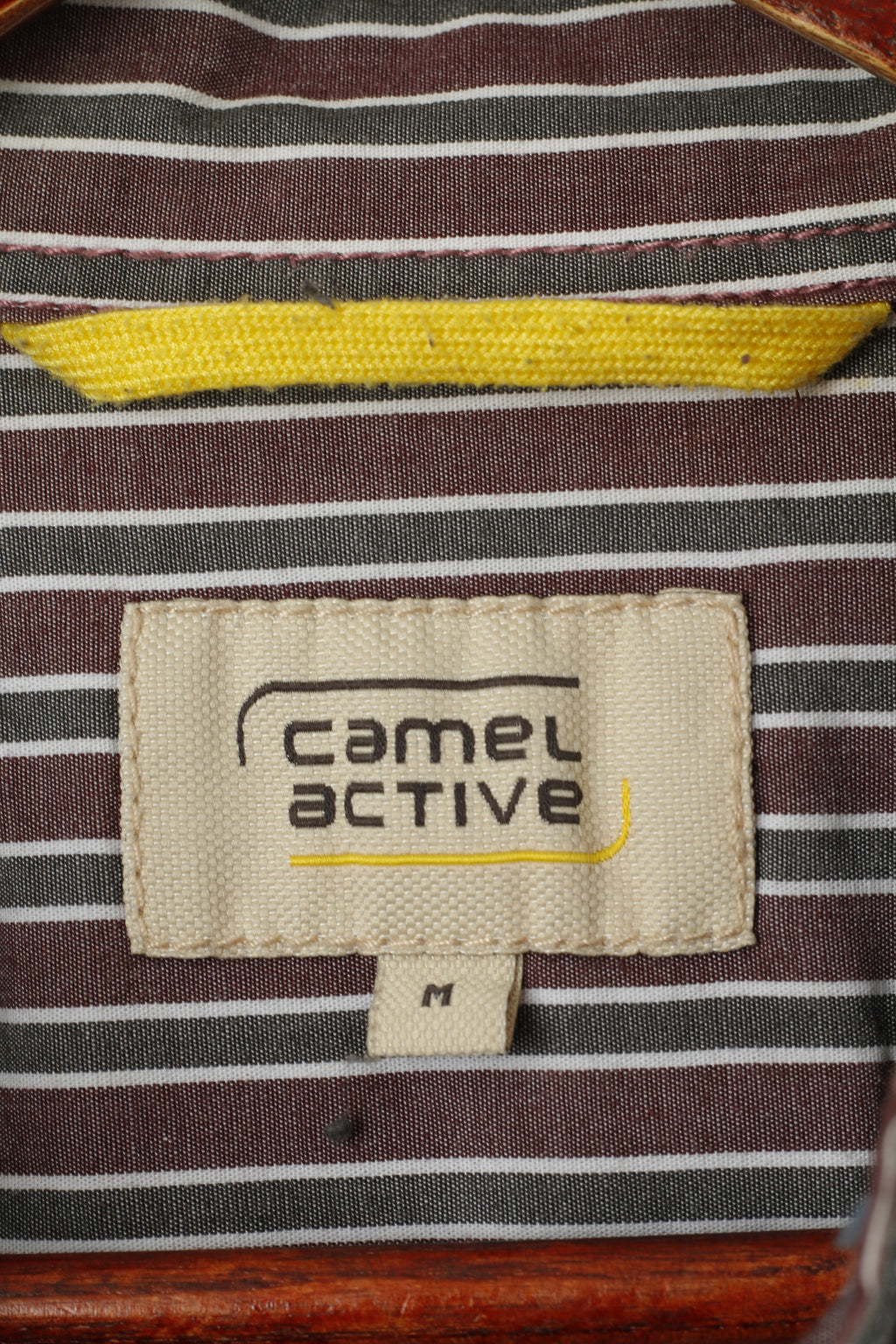 Camel Active Men M Casual Shirt Brown Grey Striped Cotton Long Sleeve Top