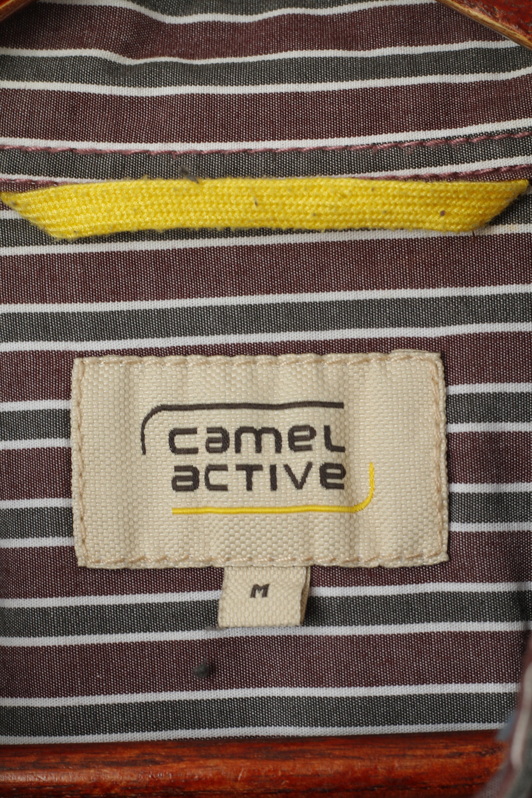 Camel Active Men M Casual Shirt Brown Grey Striped Cotton Long Sleeve Top