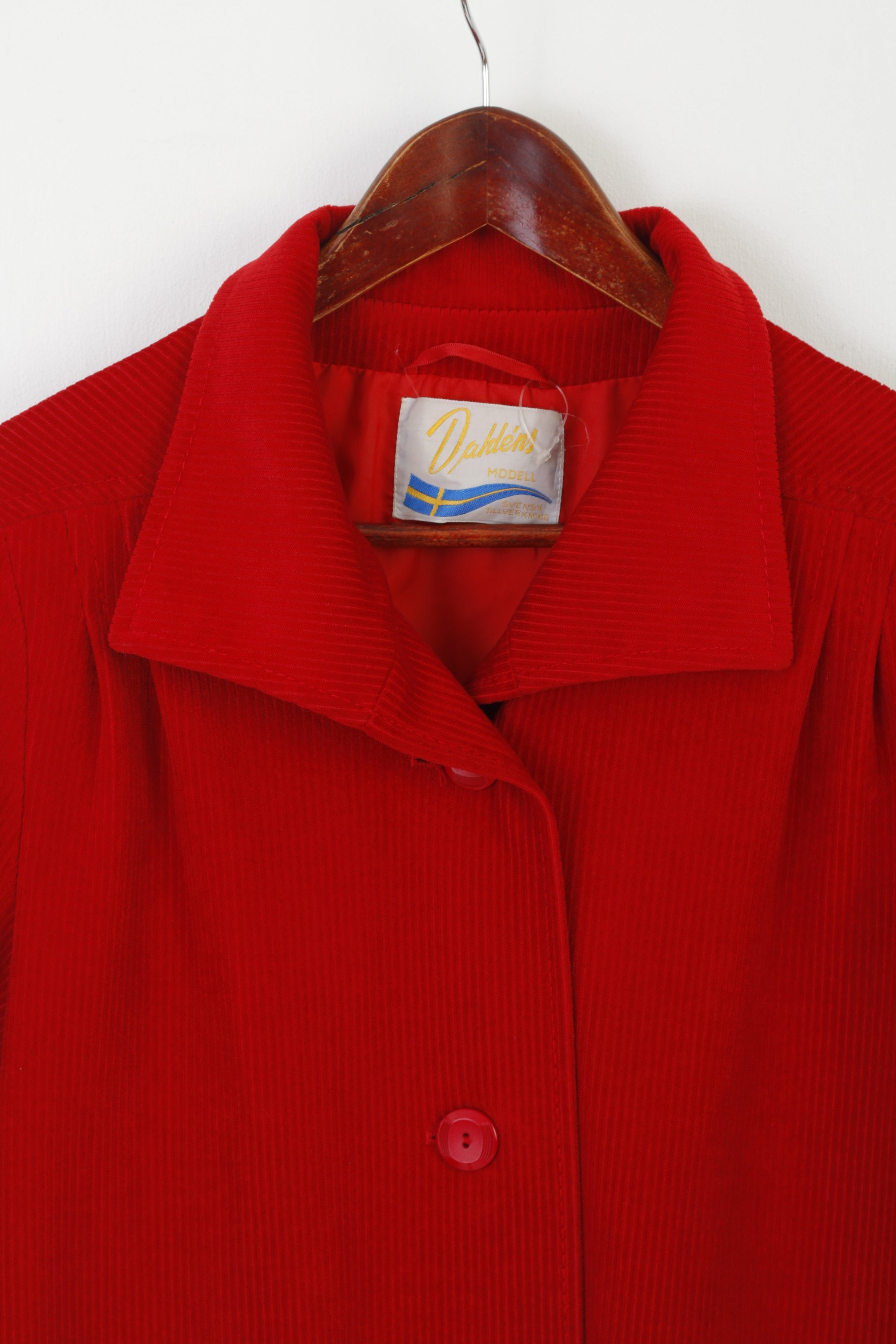 Dahlens Modell Women 42 L Coat Red Corduroy Svensk Tillverkning Single Breasted Vintage Top