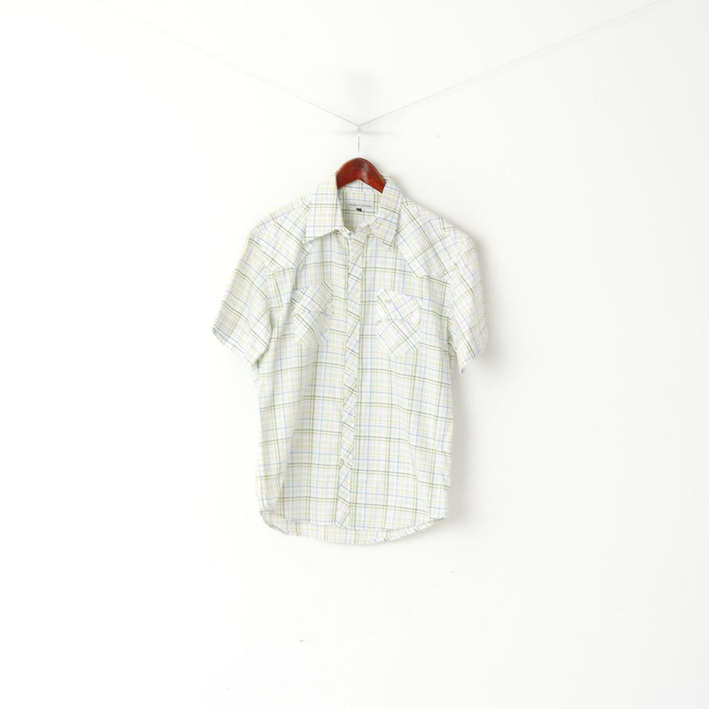 Moods Of Norway Men M Casual Shirt White Cotton Check Short Sleeve Pocket Top