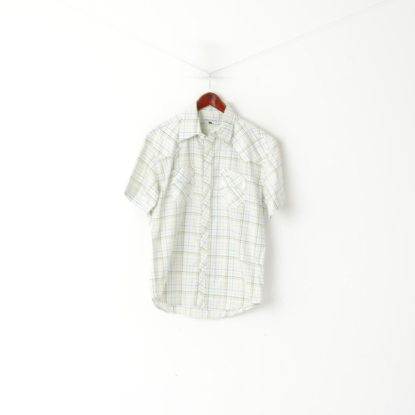 Moods Of Norway Men M Casual Shirt White Cotton Check Short Sleeve Pocket Top