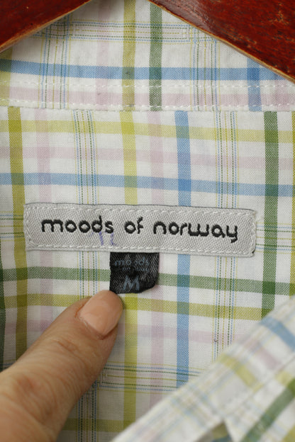 Moods Of Norway Men M Casual Shirt White Cotton Check Short Sleeve Pocket Top