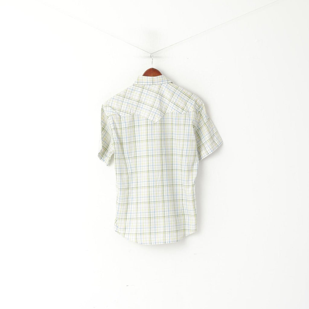 Moods Of Norway Men M Casual Shirt White Cotton Check Short Sleeve Pocket Top