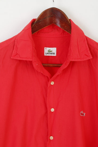 Camicia casual Lacoste da uomo 42 L. Top a maniche lunghe in cotone rosso con bottoni dettagliati