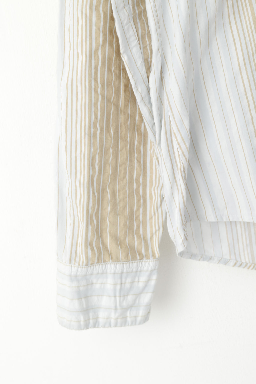 Diesel Men L Casual Shirt Blue Beige Striped Cotton Emroidered Snap Western Top