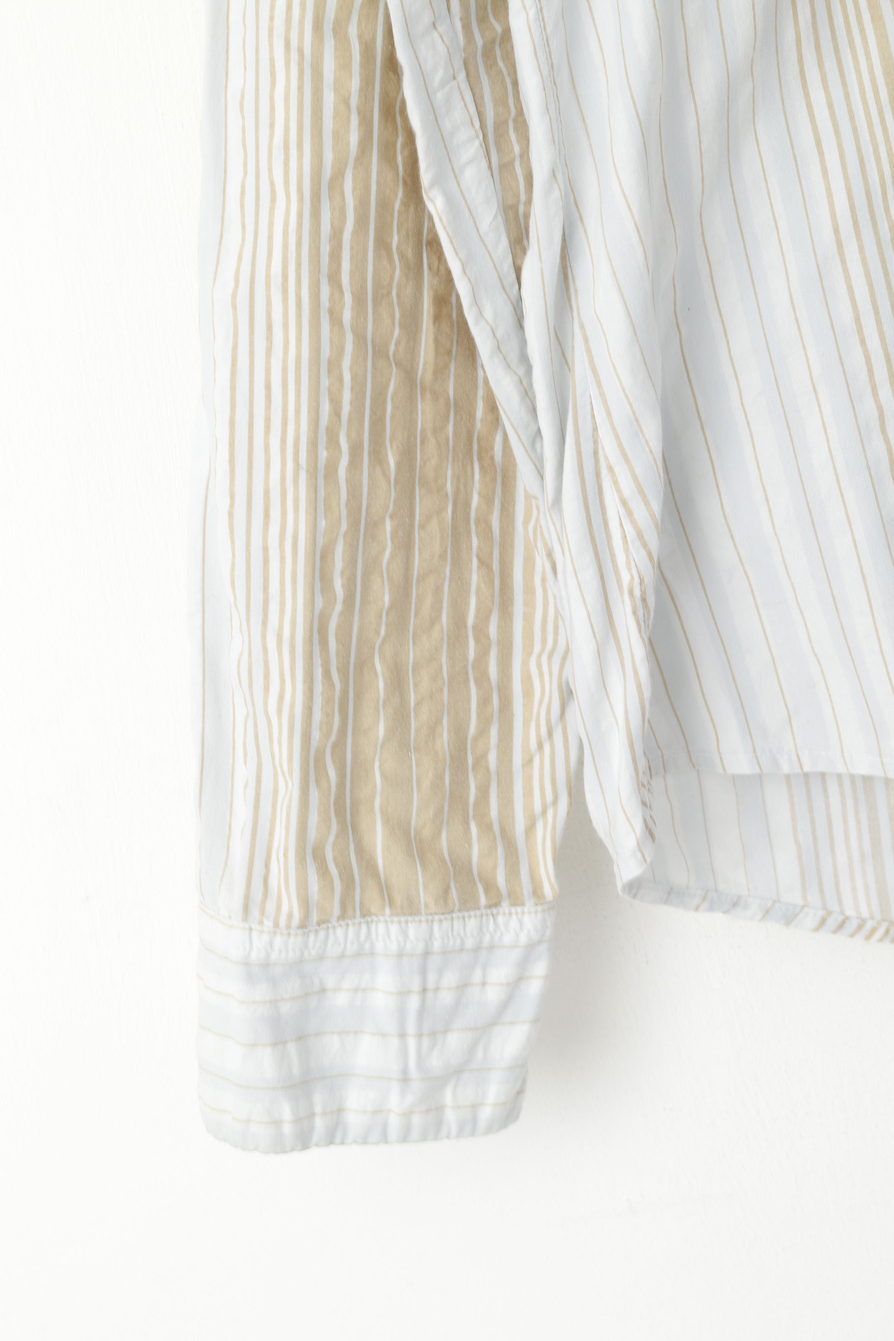 Diesel Men L Casual Shirt Blue Beige Striped Cotton Emroidered Snap Western Top
