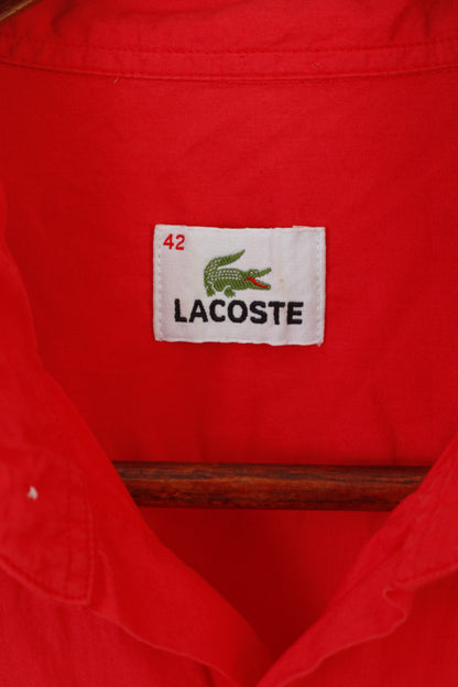 Camicia casual Lacoste da uomo 42 L. Top a maniche lunghe in cotone rosso con bottoni dettagliati