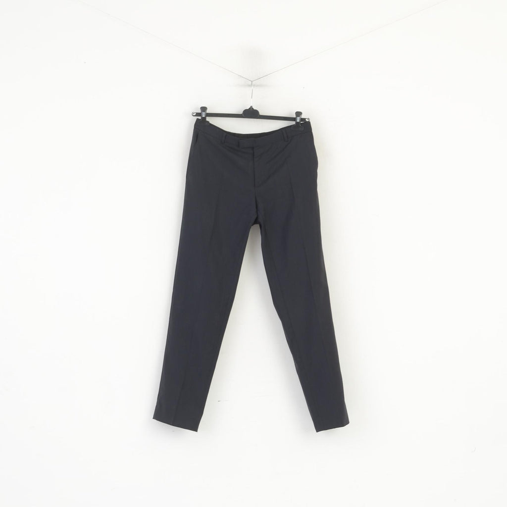 Strellson Men 32 Elegant Trousers Navy Dark Striped Wool Classic Crotch Pants