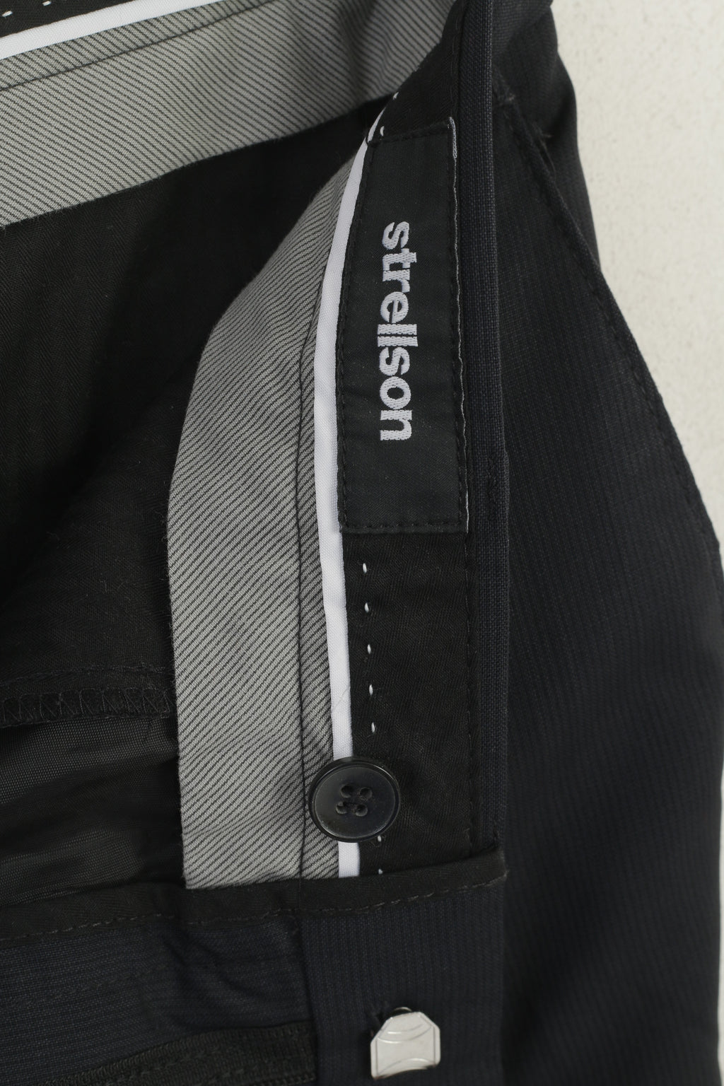 Strellson Men 32 Elegant Trousers Navy Dark Striped Wool Classic Crotch Pants