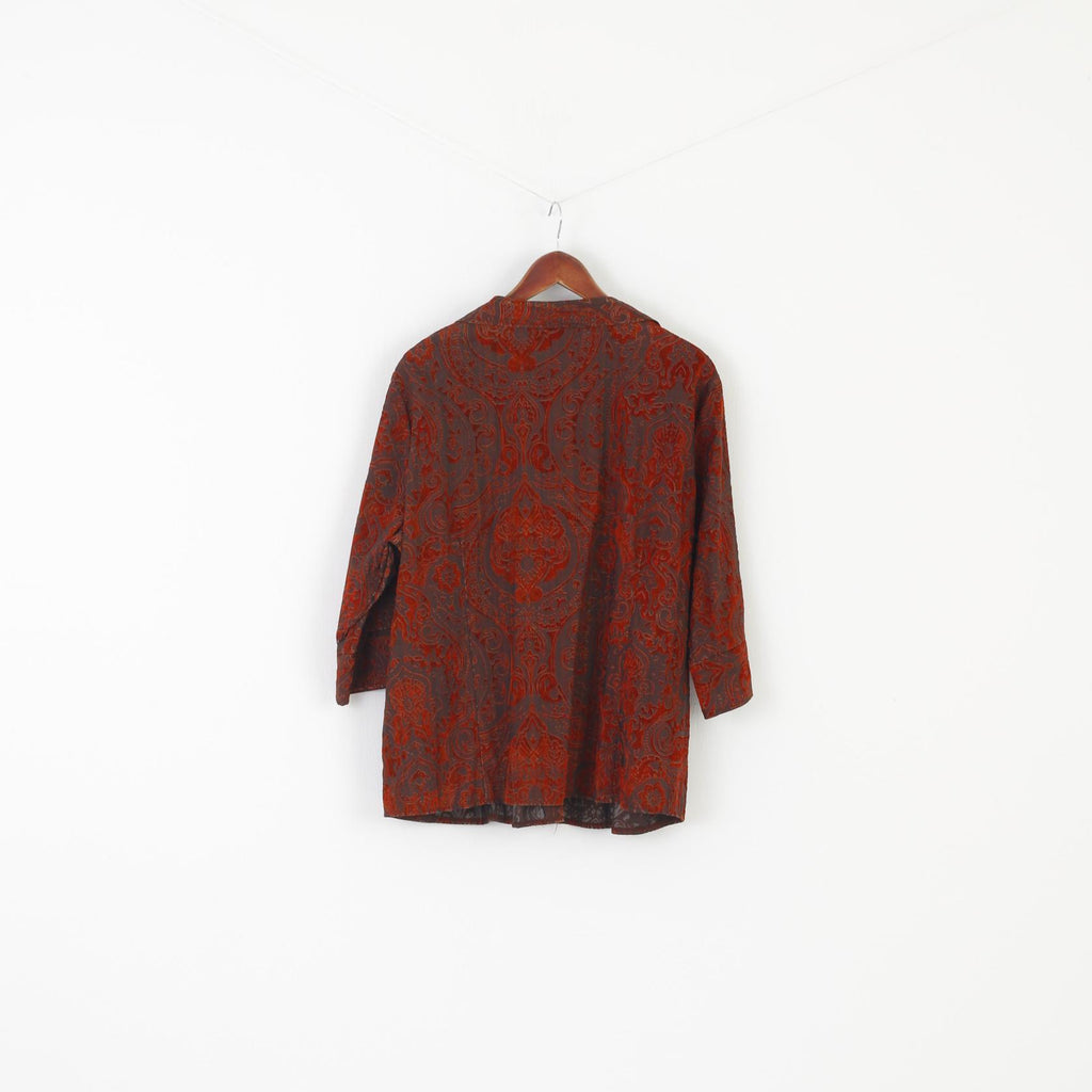 Queensway Women 50 2XL Casual Shirt Brick Vintage Single Breasted Baroque Print Top