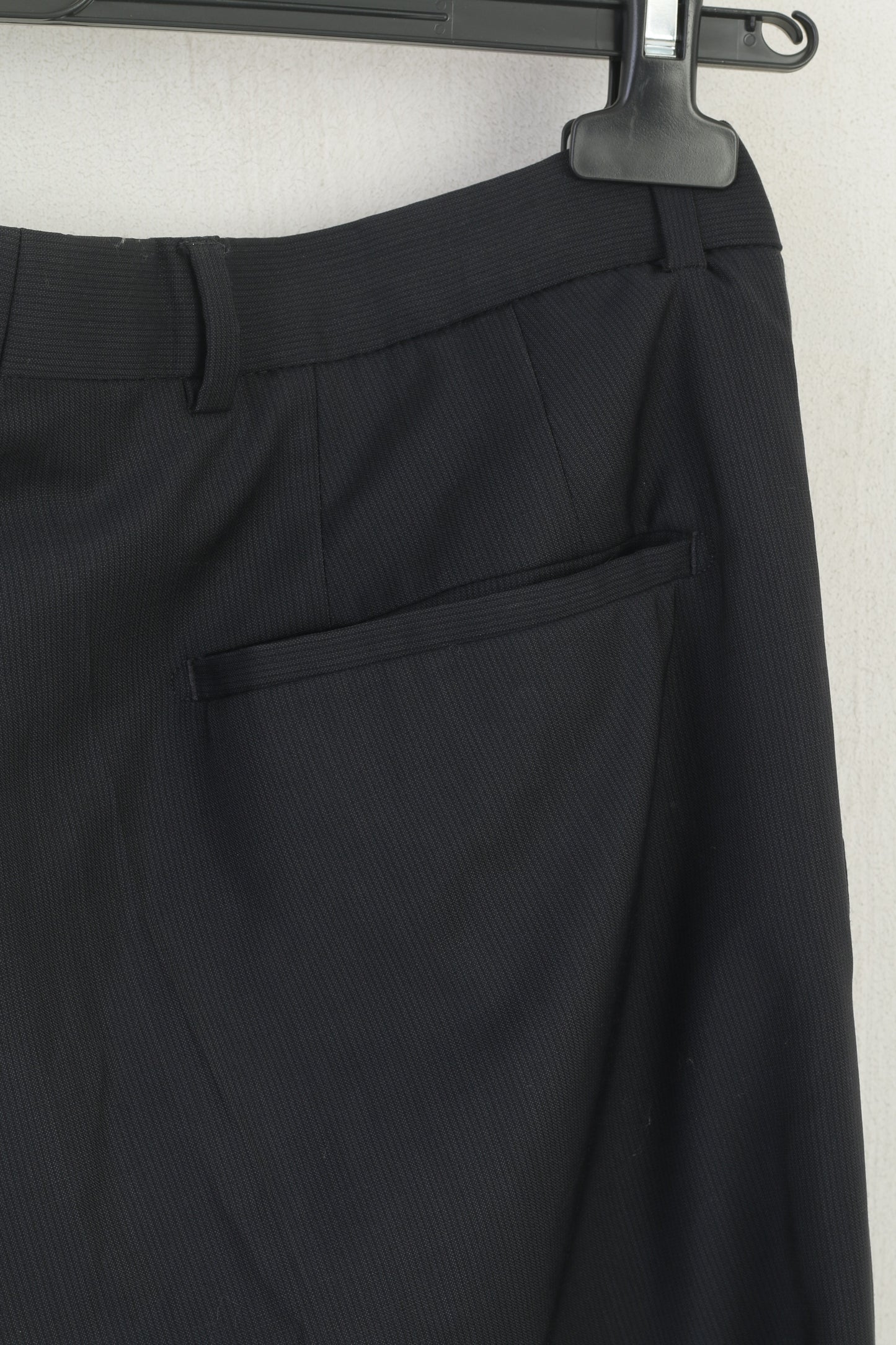 Strellson Men 32 Elegant Trousers Navy Dark Striped Wool Classic Crotch Pants