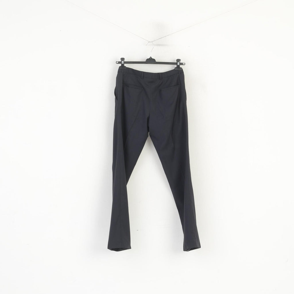 Strellson Men 32 Elegant Trousers Navy Dark Striped Wool Classic Crotch Pants