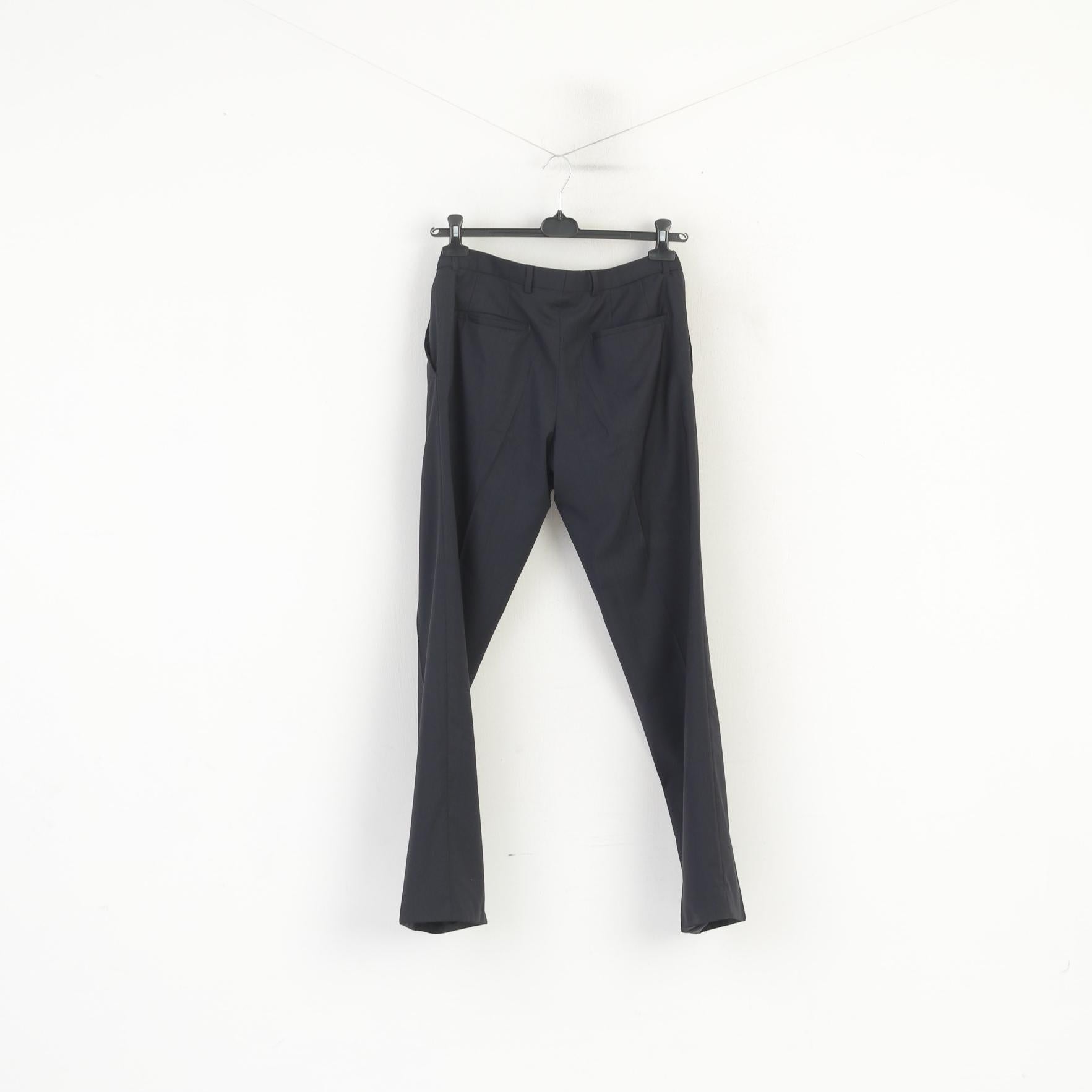 Strellson Men 32 Elegant Trousers Navy Dark Striped Wool Classic Crotch Pants