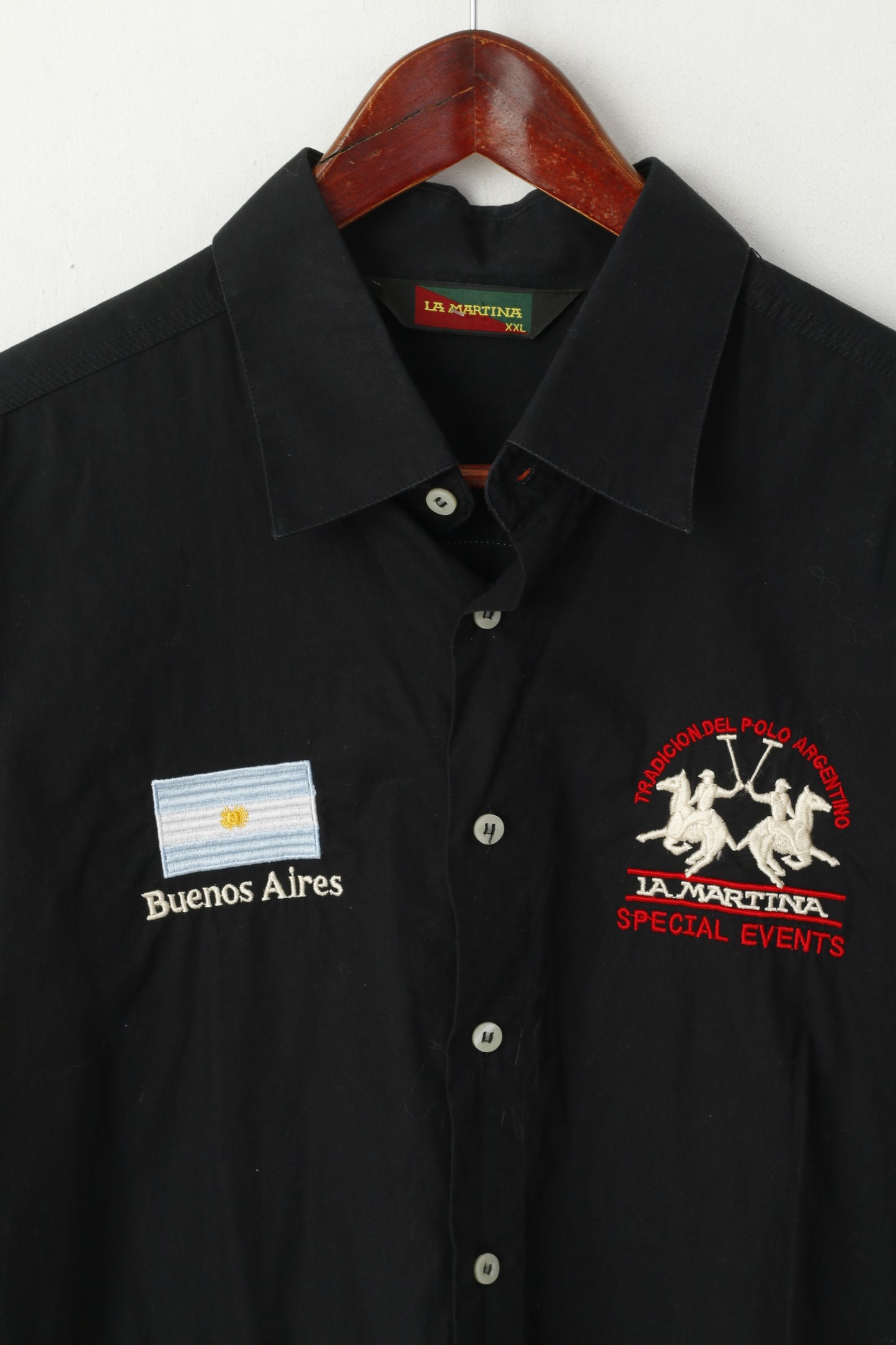 La Martina Men XXL (L) Casual Shirt Black Argentino Buenos Aires Cotton Long Sleeve Top