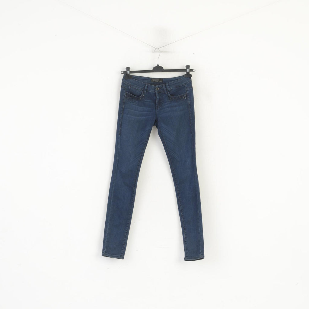 Pantaloni Guess 28 da donna Pantaloni blu scuro con dettagli elasticizzati in cotone skinny Starlet