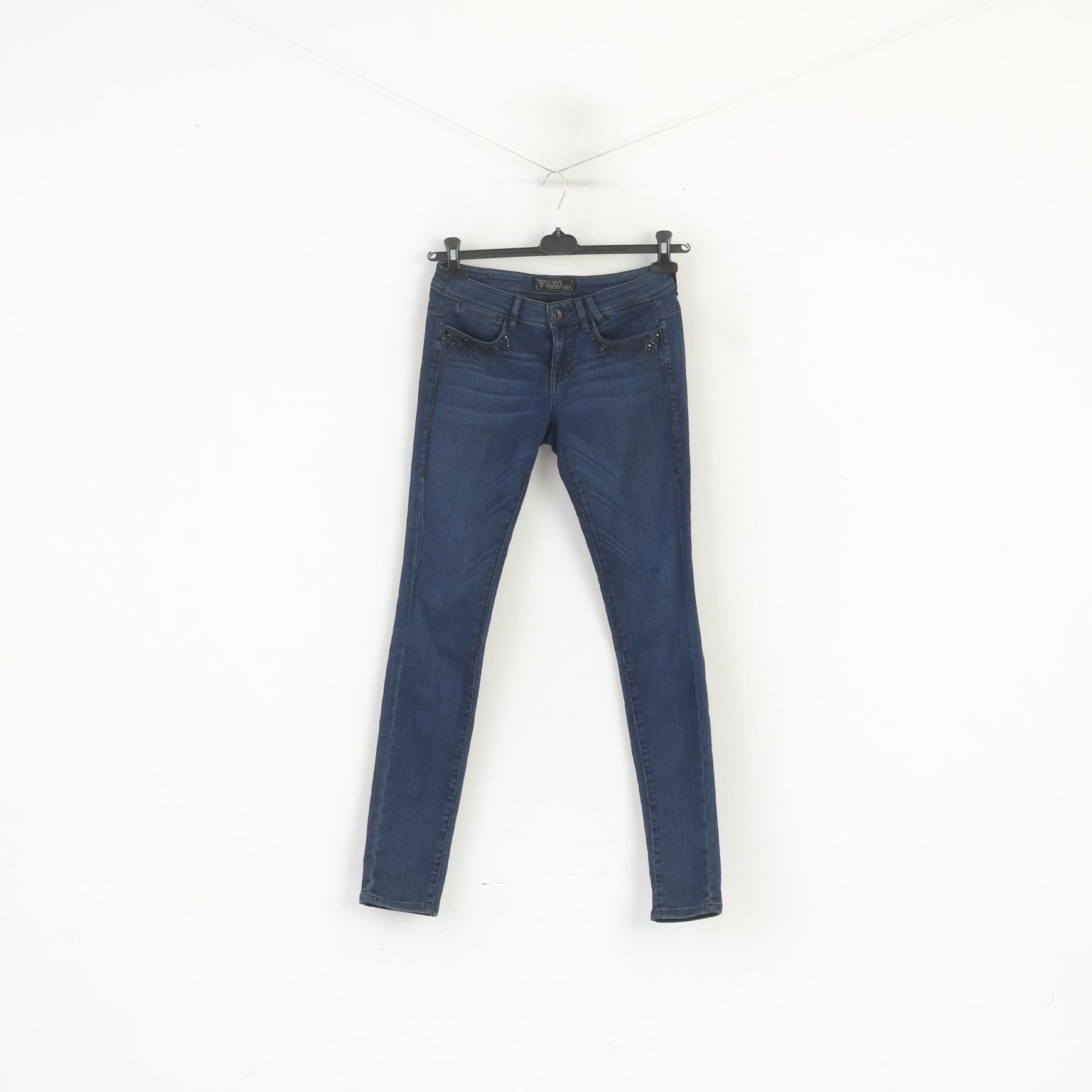 Pantaloni Guess 28 da donna Pantaloni blu scuro con dettagli elasticizzati in cotone skinny Starlet