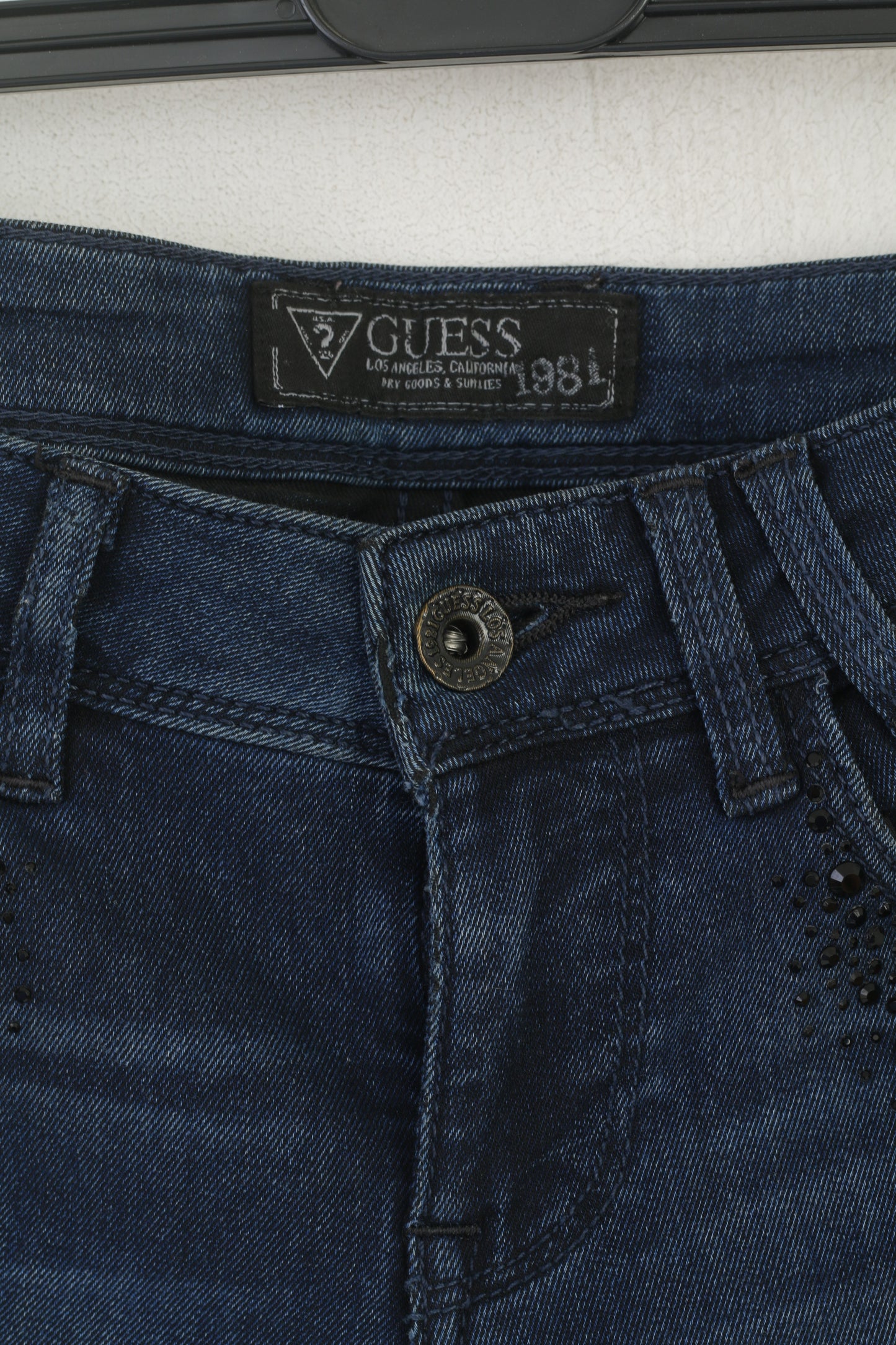 Guess Women 28 Trousers Navy Starlet Skinny Cotton Stretch Detailed Pants