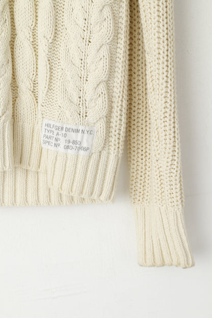 Hilfiger Denim Men S Jumper Cream Cable Knit Cotton Classic Plain Sweater