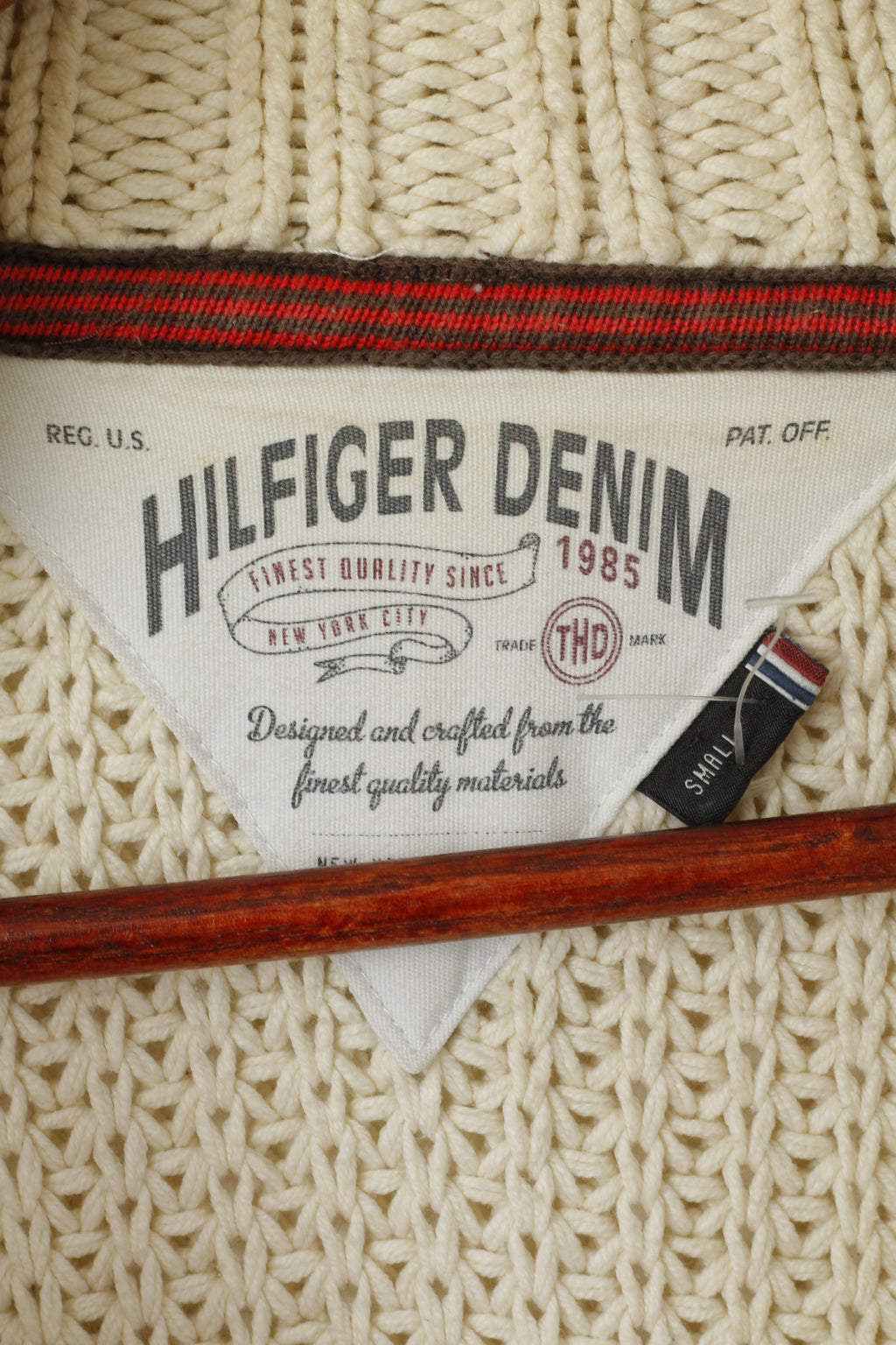 Hilfiger Denim Pull pour homme en tricot torsadé crème en coton classique uni