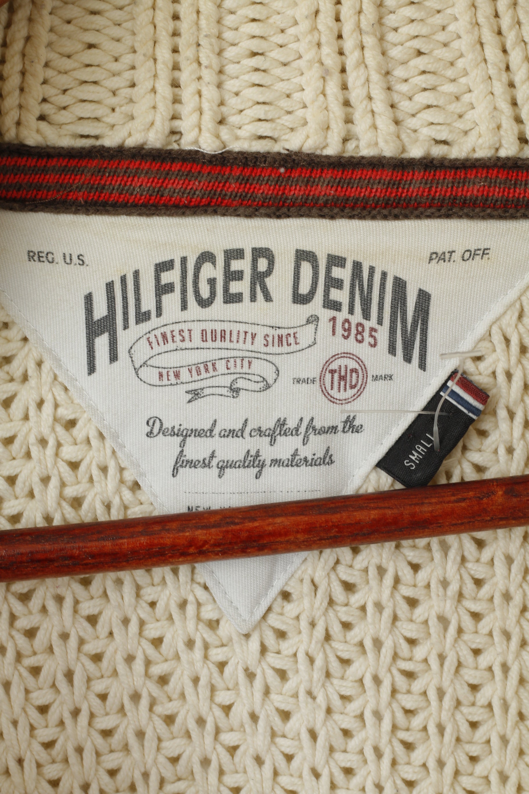 Hilfiger Denim Pull pour homme en tricot torsadé crème en coton classique uni