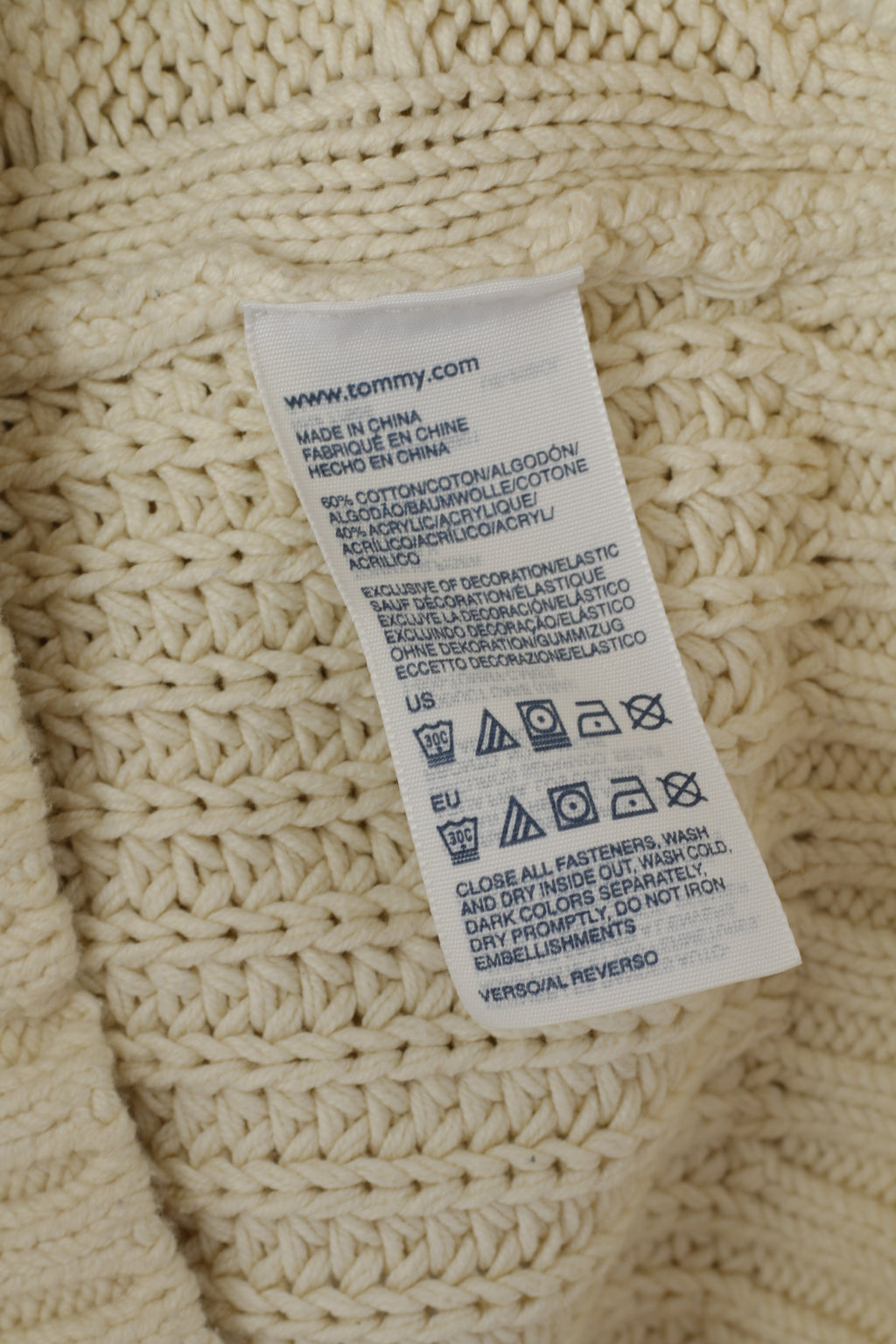 Hilfiger Denim Pull pour homme en tricot torsadé crème en coton classique uni