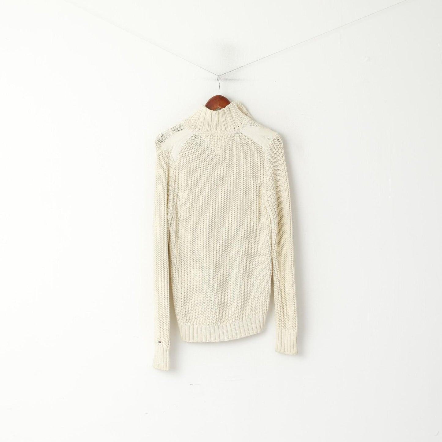 Hilfiger Denim Men S Jumper Cream Cable Knit Cotton Classic Plain Sweater
