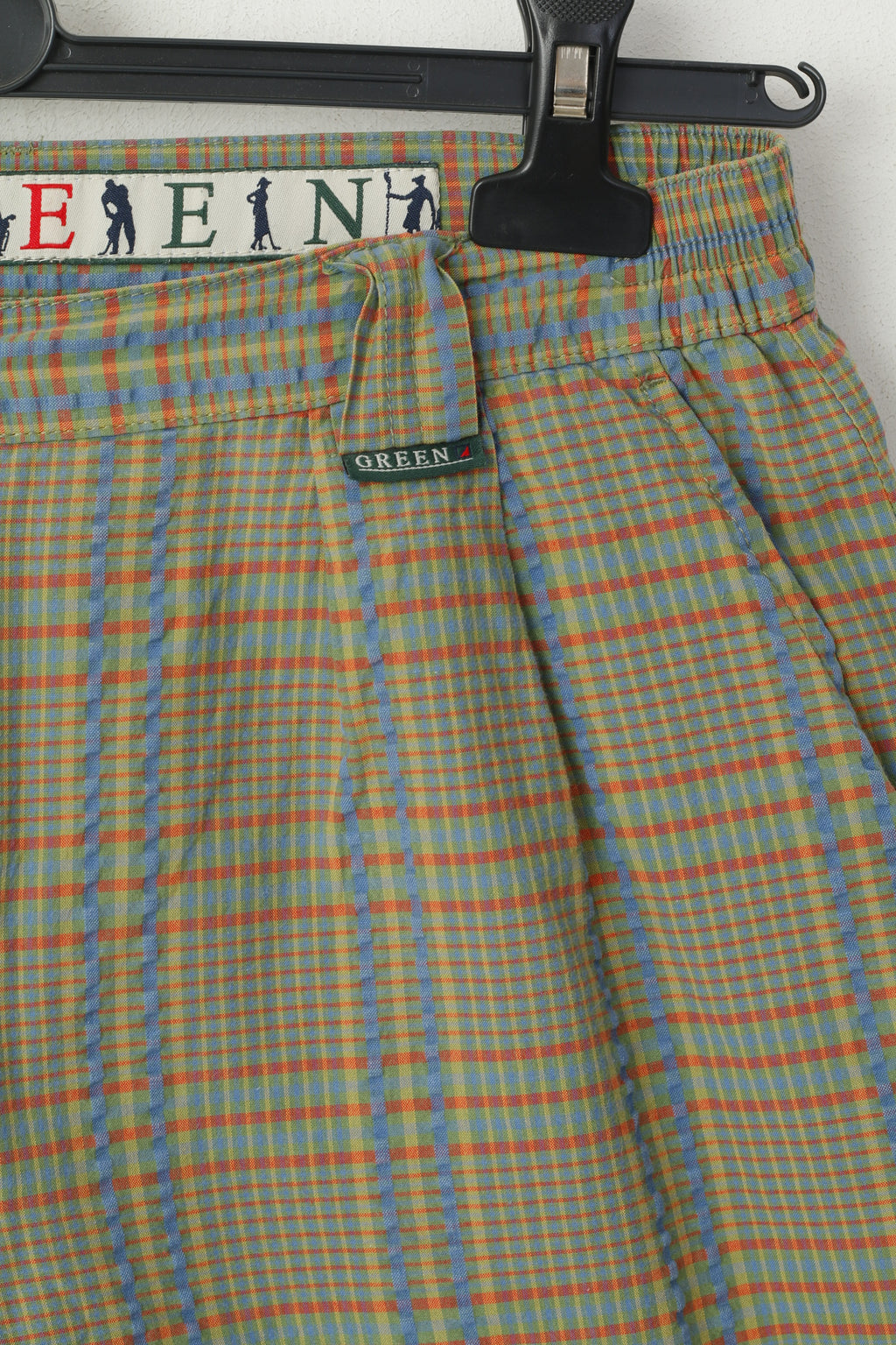 Pantaloncini Redgreen da uomo 40 S verde blu a quadri 100% cotone retrò estivo