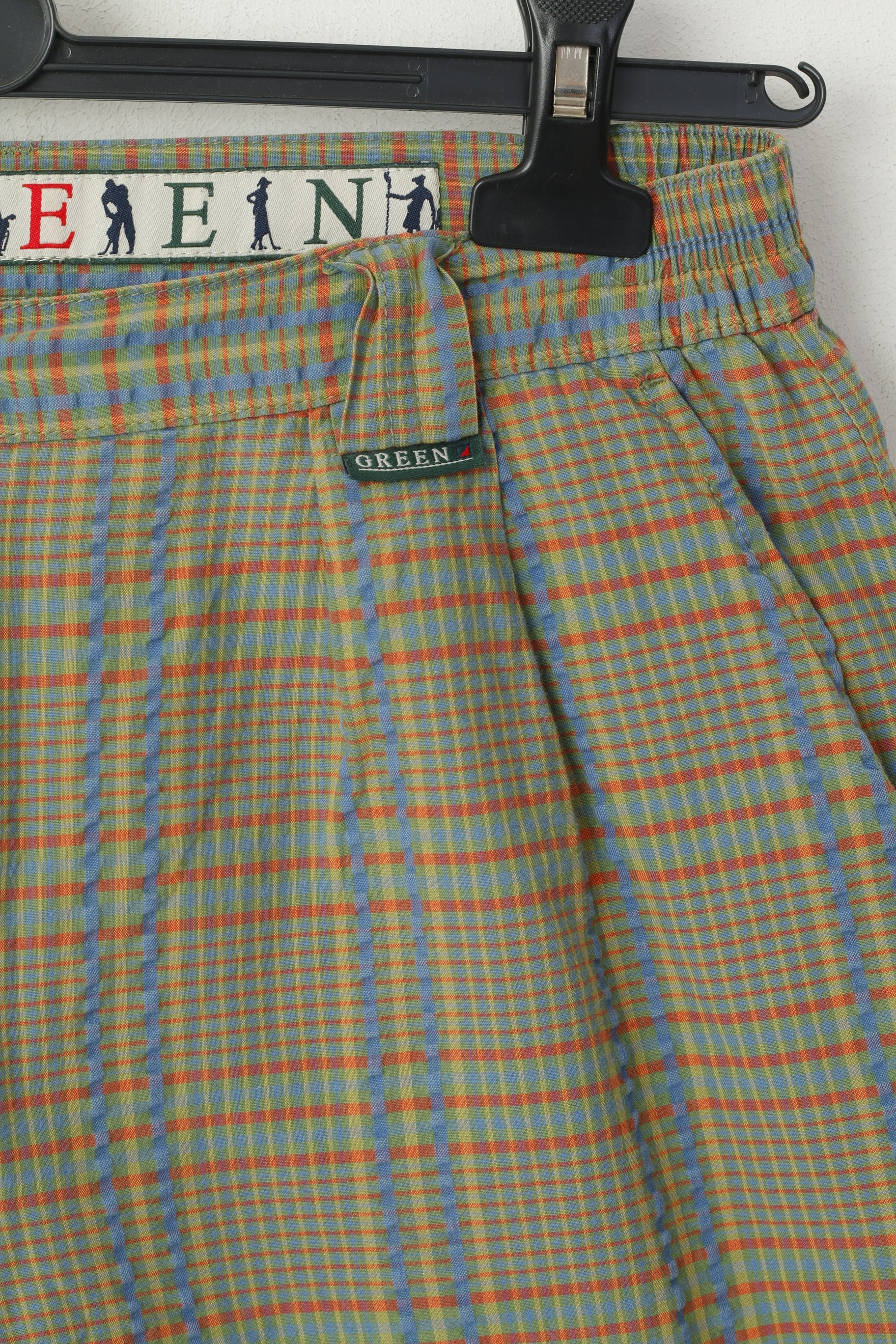 Redgreen Homme 40 S Short Vert Bleu Carreaux 100% Coton Rétro Été