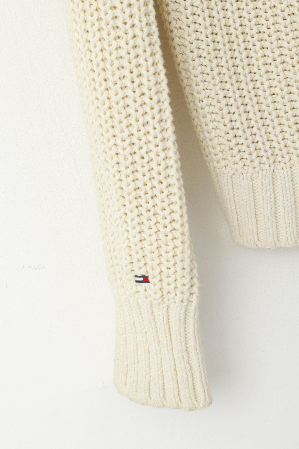 Hilfiger Denim Pull pour homme en tricot torsadé crème en coton classique uni