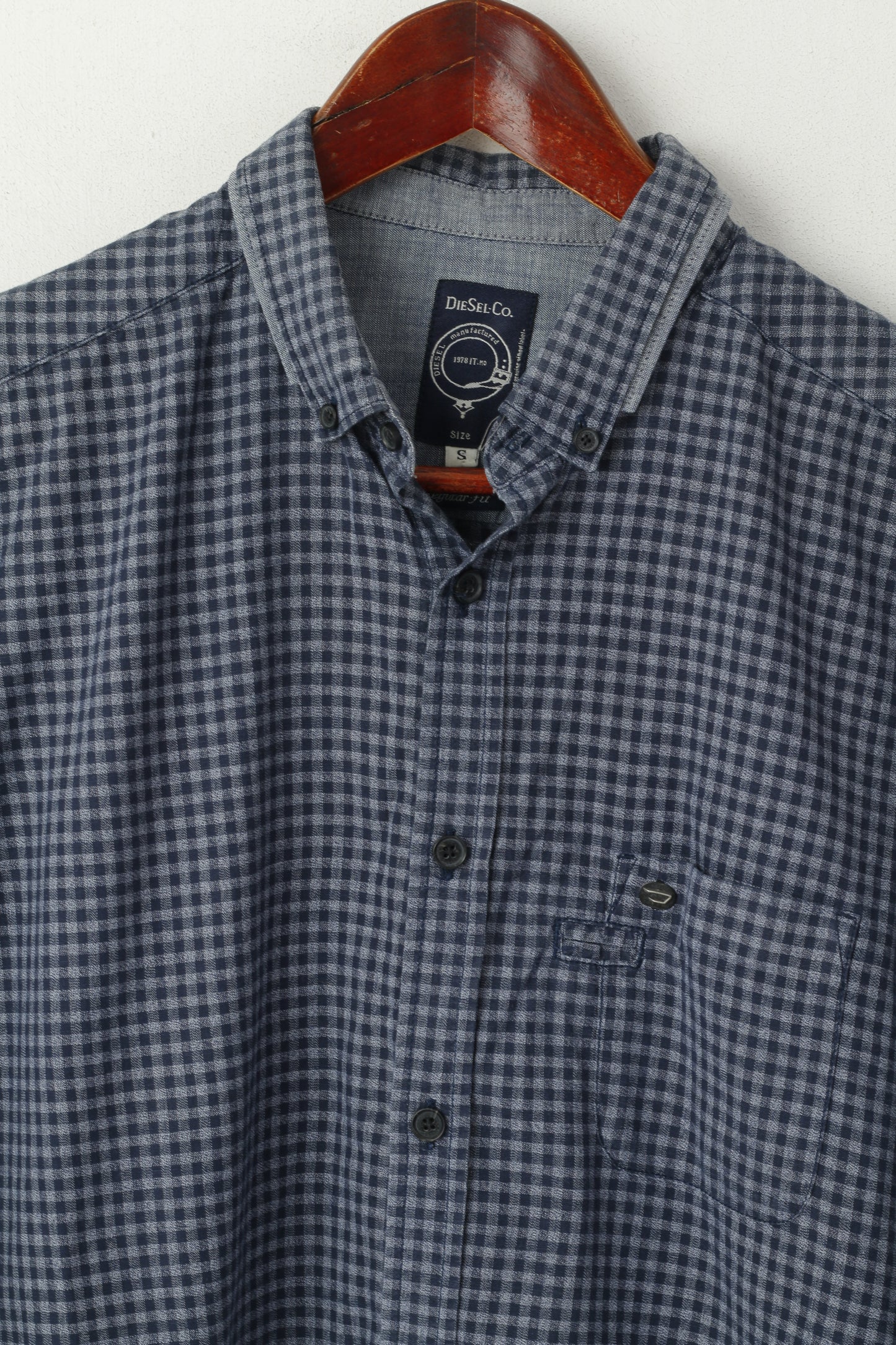 Diesel Co. Men S Casual Shirt Navy Check Cotton Button Down Collar Long Sleeve Top