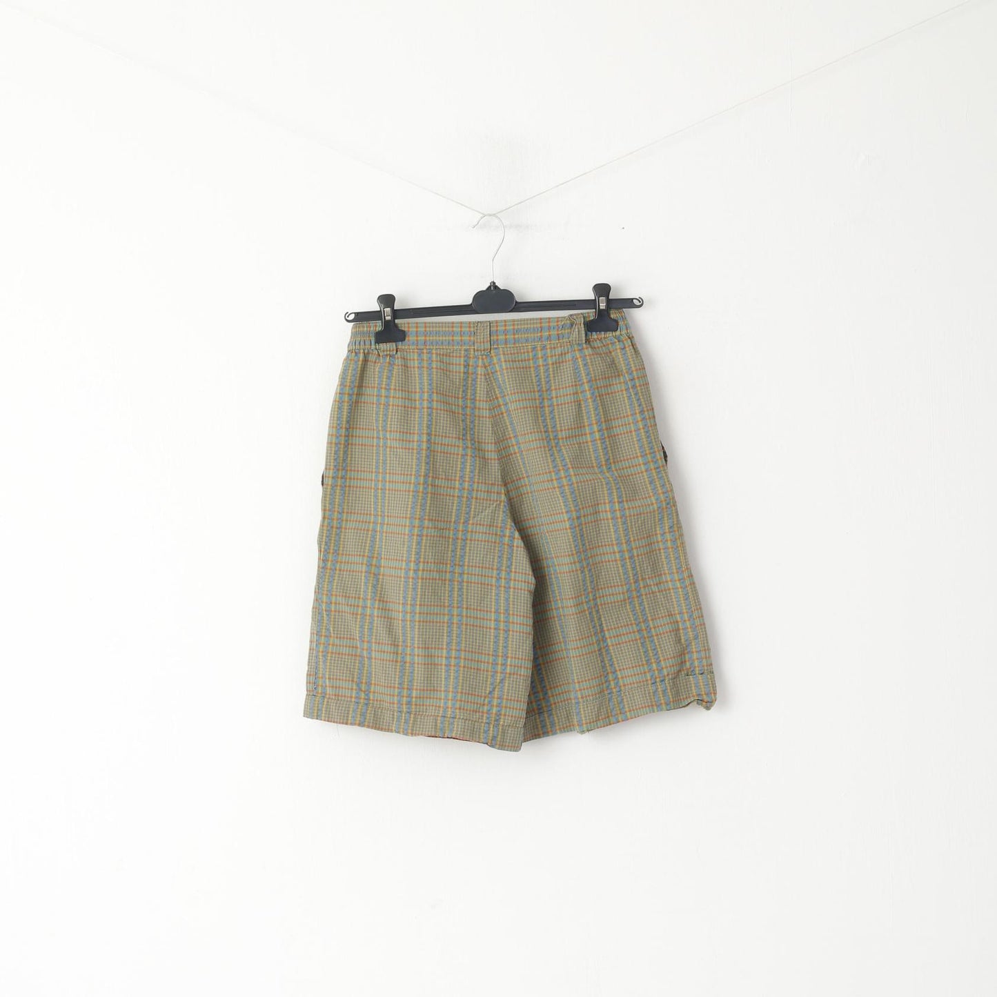 Redgreen Men 40 S Shorts Green Blue Check 100% Cotton Retro Summer