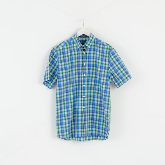 GANT Men M Casual Shirt Blue Check Sport Poplin E-Z Fir Short Sleeve Top