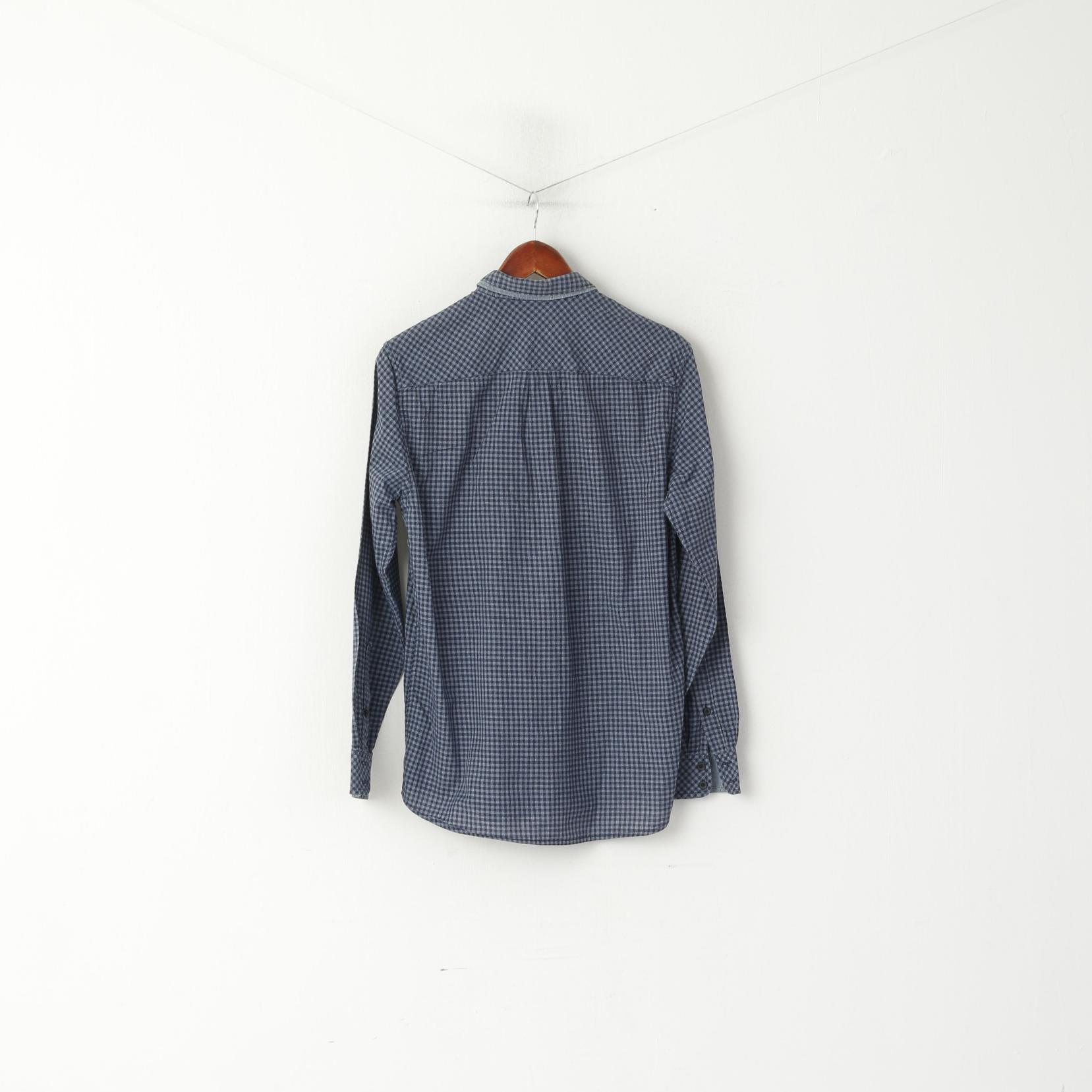 Diesel Co. Men S Casual Shirt Navy Check Cotton Button Down Collar Long Sleeve Top