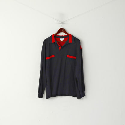 Roger Kent Men 62 XXL Polo Shirt Navy Cotton Vintage Pocket Long Sleeve Top