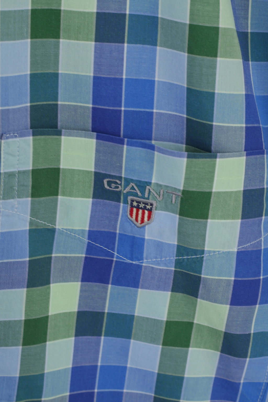 GANT Men M Casual Shirt Blue Check Sport Poplin E-Z Fir Short Sleeve Top