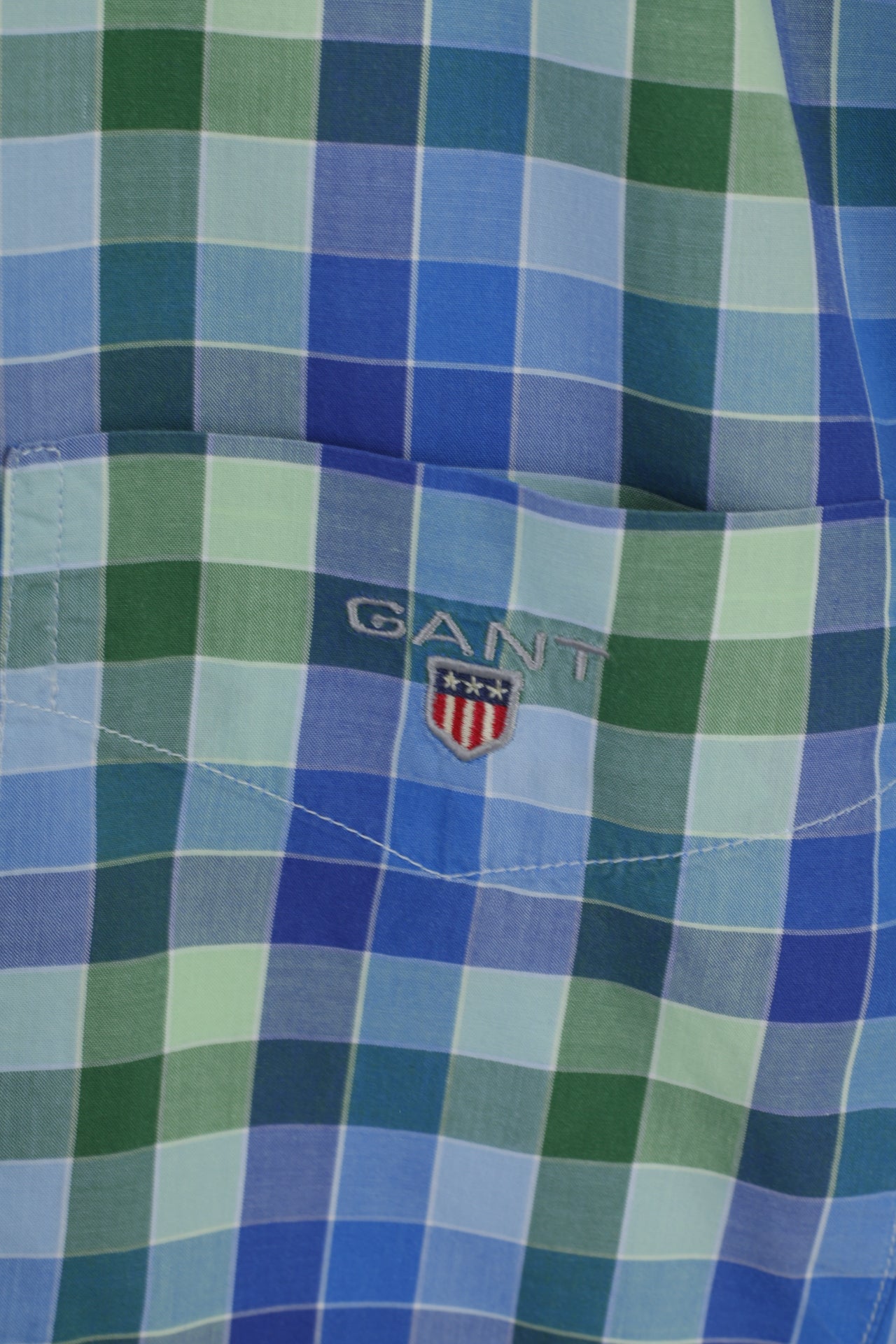 GANT Men M Casual Shirt Blue Check Sport Poplin E-Z Fir Short Sleeve Top