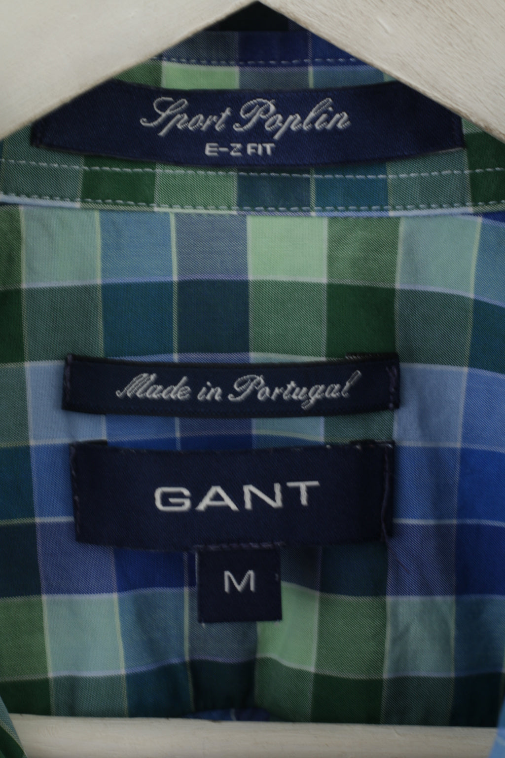 GANT Men M Casual Shirt Blue Check Sport Poplin E-Z Fir Short Sleeve Top